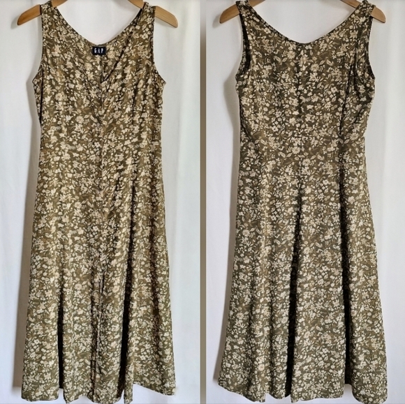 GAP Green Floral Sleeveless Midi Dress - Picture 7 of 16